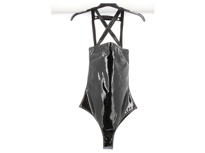 Courreges Body aus glänzendem Kunstleder Schwarz