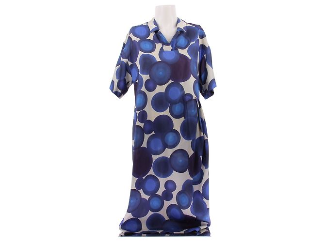 Dries Van Noten Langes Kleid aus Seide mit blauem Druck