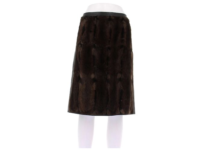 Prada Gonna marrone in pelliccia bicolore