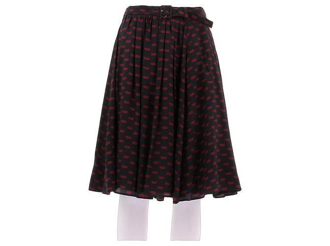 Prada Falda negra con estampado de boca en seda Negro