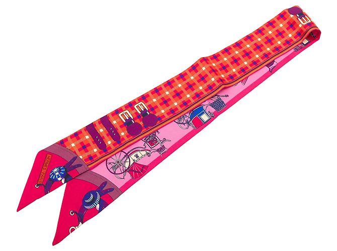 Bufanda de Seda Twilly Hermès Rosa Les Voitures Nouvelles