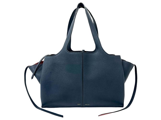 Céline Celine Azul Tote Trifold Médio em Couro Graneado de Bezerro Azul marinho