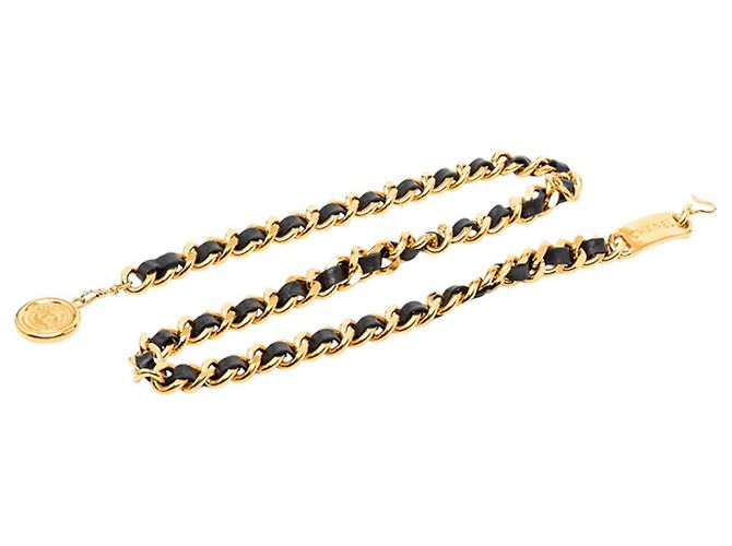 Cambon Cinto de Corrente Coco Marca Chanel Preto Dourado