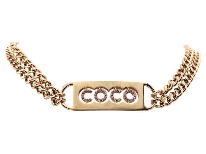 Colar de strass Chanel Coco Mark Rosa Dourado