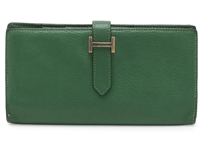 Portefeuille long Souffle Bearn en chèvre Hermès vert