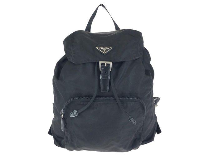 Mochila de nylon e couro com logo Tessuto da Prada Preto
