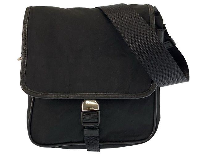 Bolsa de Ombro em Nylon e Couro Tessuto da Prada Preto