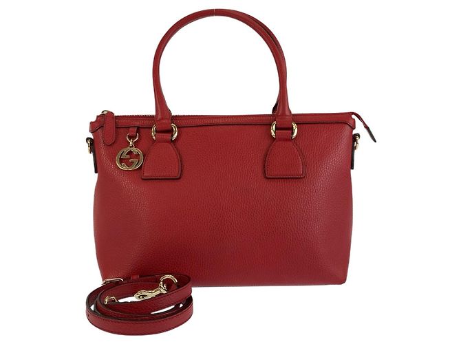 Gucci Leather Interlocking Handbag Tote Red