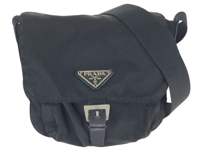 Bolsa de Ombro em Nylon e Couro Tessuto da Prada Preto