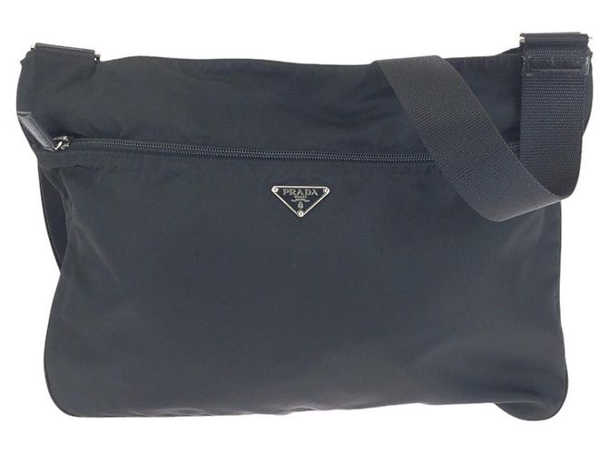 Bolsa de ombro em nylon tessuto com logo triangular Prada Preto