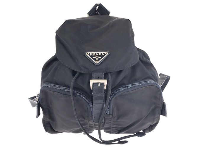 Prada Nylon Tessuto Logo Backpack Black