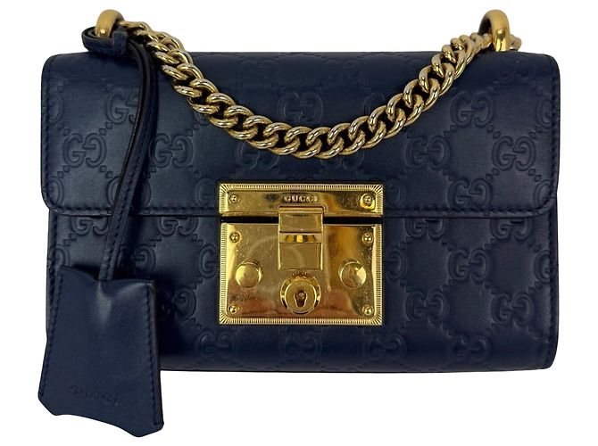 Padlock Bolso de hombro de cuero azul monograma GG Supreme con pequeño candado Gucci