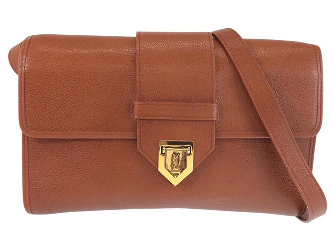 Bolsa de Ombro de Couro Yves Saint Laurent Marrom 