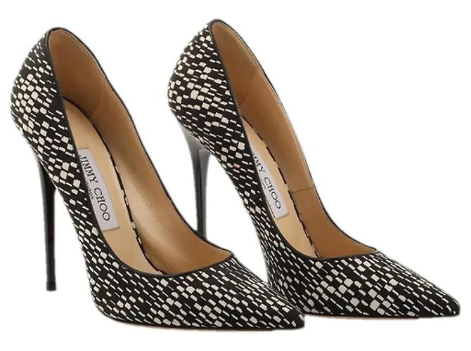 Décolleté Jimmy Choo Anouk 120 in tessuto bianco e nero