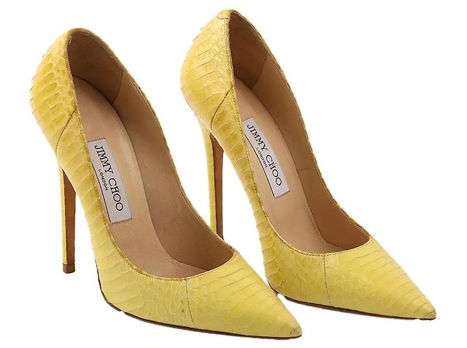 Jimmy Choo Anouk 120 Yellow Python Leather Stiletto Heels