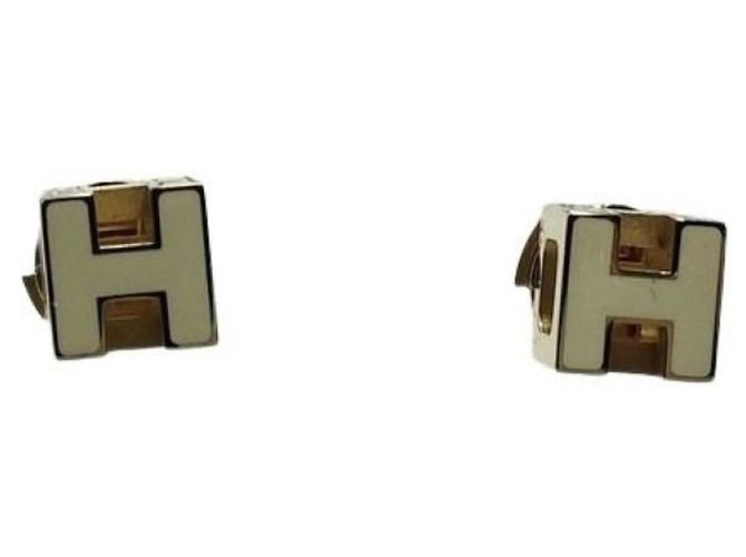 Brincos Cage d'H em Ouro e Branco da Hermès Dourado