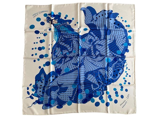 Sciarpa di seta Hermès Hola Flamenca blu