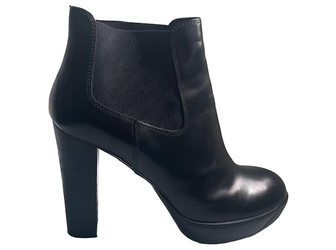 Hogan black leather ankle boots with block heel and platform - size 40