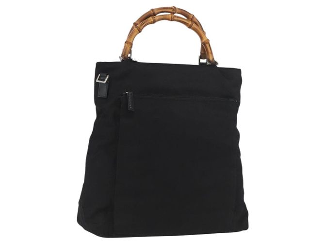 Bolsa de mão em nylon preto e prata Gucci Bamboo 002 3754 0506 Auth bs34395