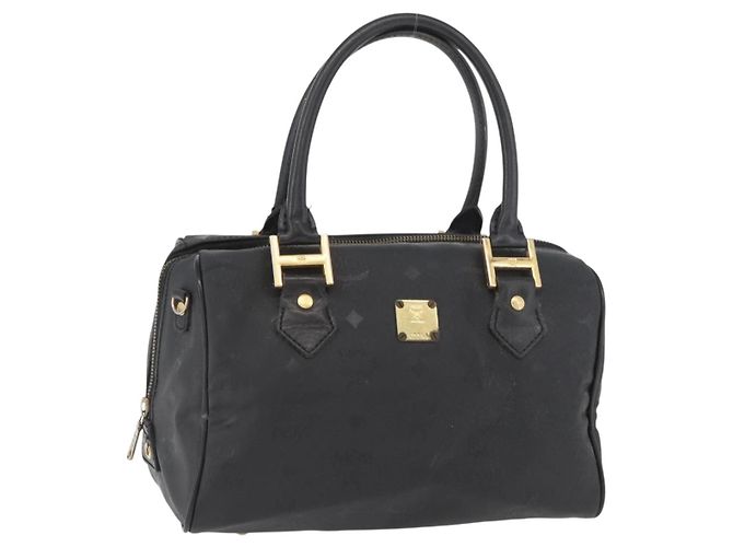 MCM Vicetos Logogram Borsa a Mano PVC Nero Oro Auth 174753 D'oro