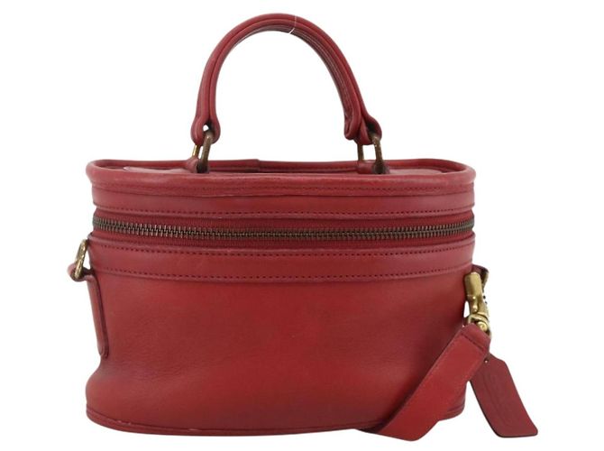 Bolsa de Mão em Couro Coach 2 em 1 Vermelha Dourada Auth YKZ1034 Vermelho Dourado