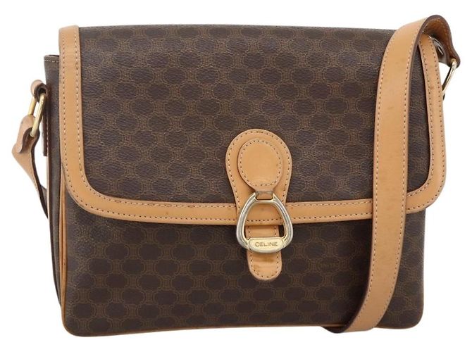 Céline Bolsa de Ombro em Lona Macadam CELINE em Couro PVC Marrom Dourado Auth ka3768