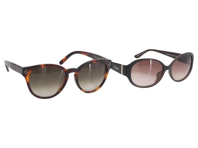 Salvatore Ferragamo Chloe Sunglasses plastic 2 Set Brown Auth BA12033