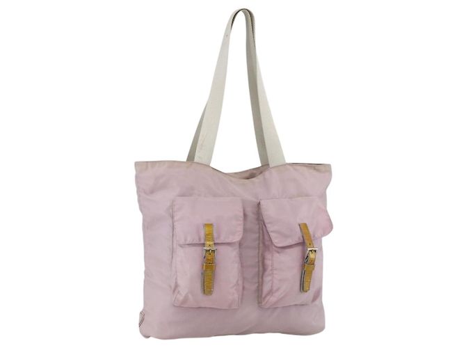 PRADA Tote Bag Nylon Pink Silver Auth hk3682 Silvery