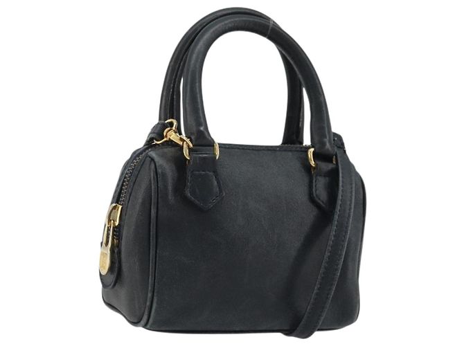 Céline Bolsa de mão CELINE em couro 2 em 1 dourada marinha Auth am11231A Dourado Azul marinho