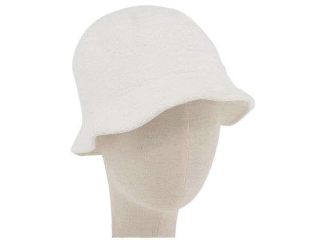 CHANEL COCO Mark Hat Pile White CC Auth YKZ968A