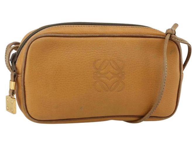 Bolsa de Ombro LOEWE em Couro Bege Dourado Auth YKZ909