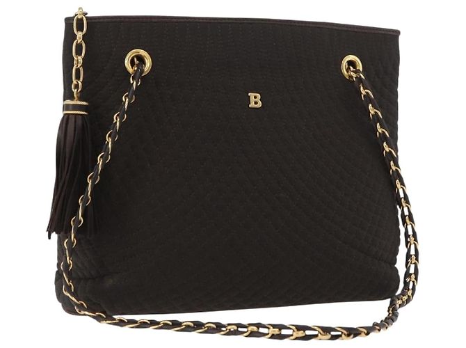 BALLY Borsa Tote a Catena Nylon Marrone Oro Auth 172818 D'oro
