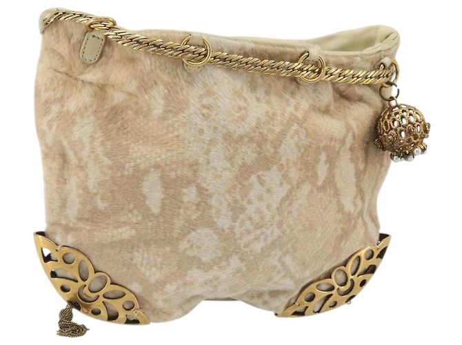 Chloé Sac à main chaîne Chloe en cuir Harako beige doré Auth 174716