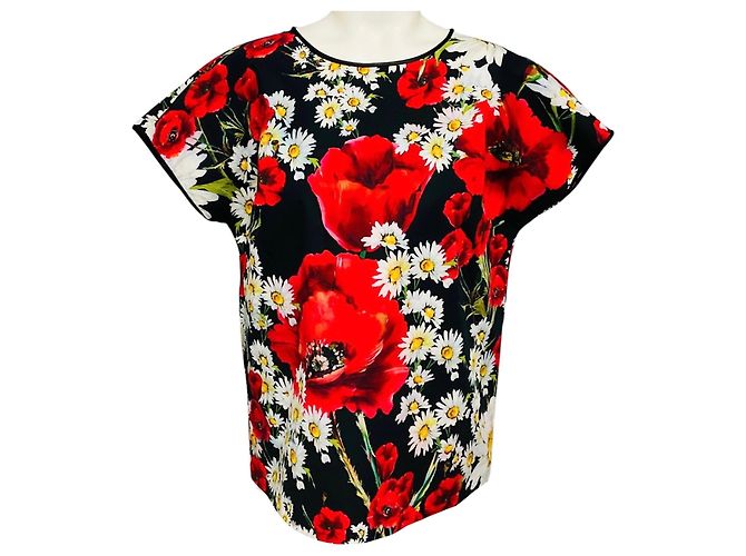 Top a stampa floreale multicolore nero / rosso di Dolce & Gabbana