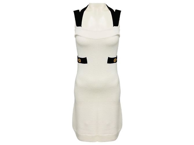 Autre Marque Patou Mini-Kleid mit Doppelträger aus 3D-Strick in Weiß / Schwarz