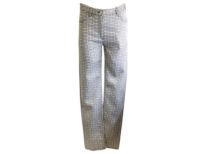 Givenchy White / Black 4G Denim Jacquard Pants / Trousers