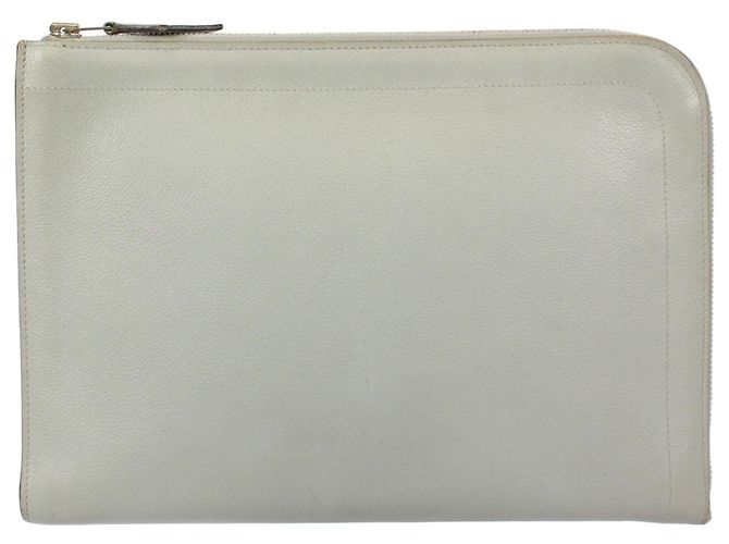 Clutch em couro cinza Hermès para documentos Marrom