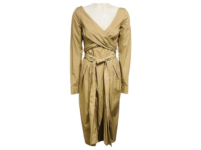 Vestido midi envolvente em algodão bege Dolada de Dries Van Noten Camelo