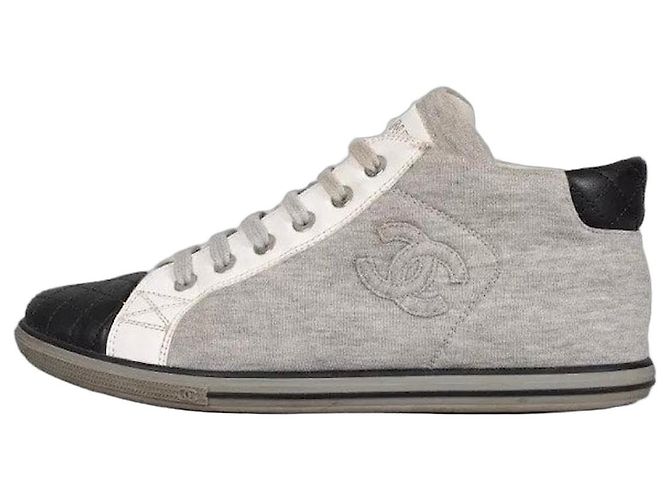Chanel Graue Textil-Leder Sneakers EU 37 gebraucht