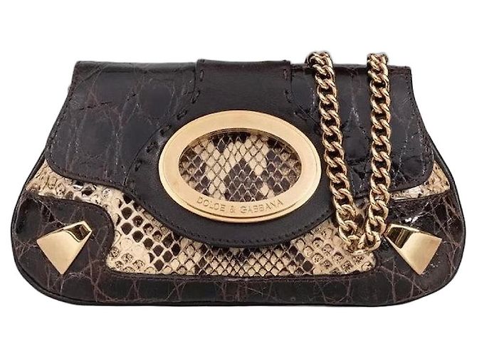 Bolsa transversal de couro de cordeiro com estampa de python marrom Dolce & Gabbana usada