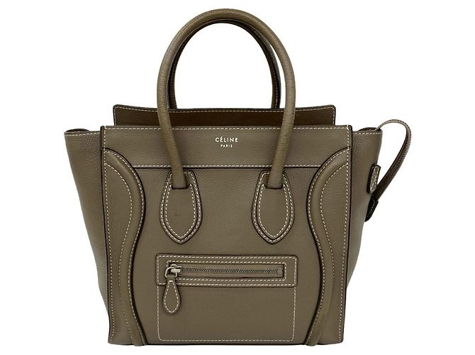 Céline Bolsa de mão em couro Luggage Micro Shopper da CELINE Marrom Bege