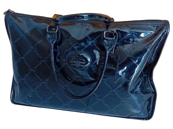 Bolsa tote Longchamp em couro verniz preto