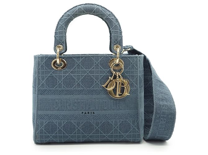 Lady Dior Dior Christian Light Blue Denim Medium Lady Bag with Strap