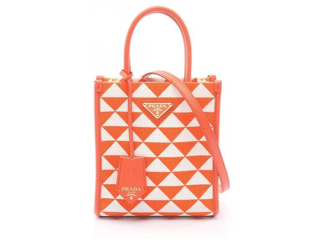 Prada TRIANGOLO JACQUARD Mini Sac à Main 2 Voies Blanc Orange