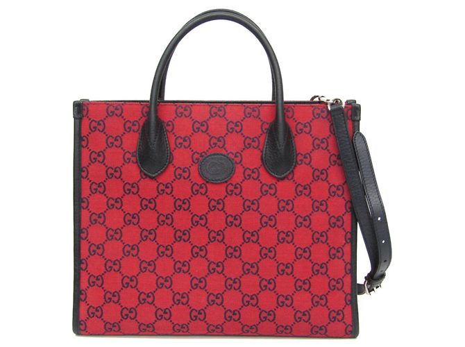 Gucci GG Canvas Interlocking G Small Tote Bag Black Red