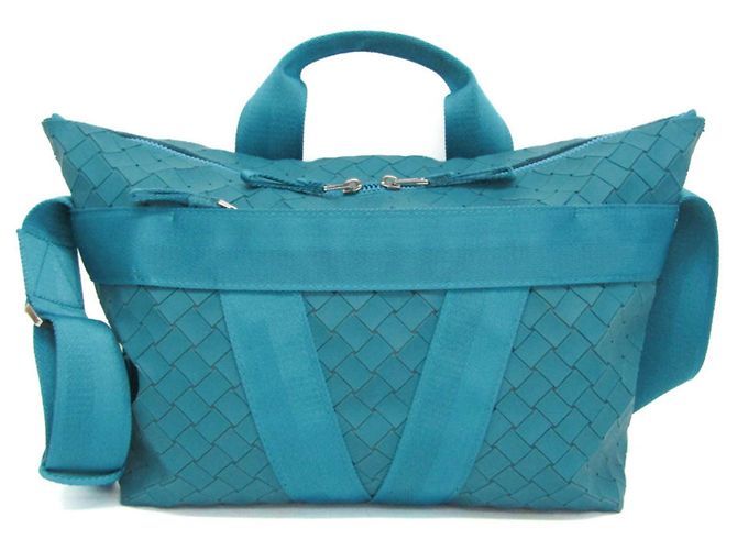 Borsa a spalla e tote in gomma per uomo Bottega Veneta Intrecciato BUFFER Blu
