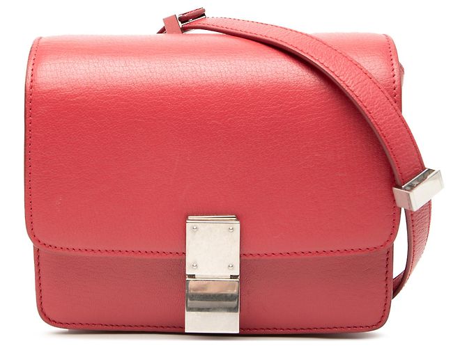 Classic Box Céline Celine Vermelho Pequeno Bolsa de Couro de Bezerro Clássica
