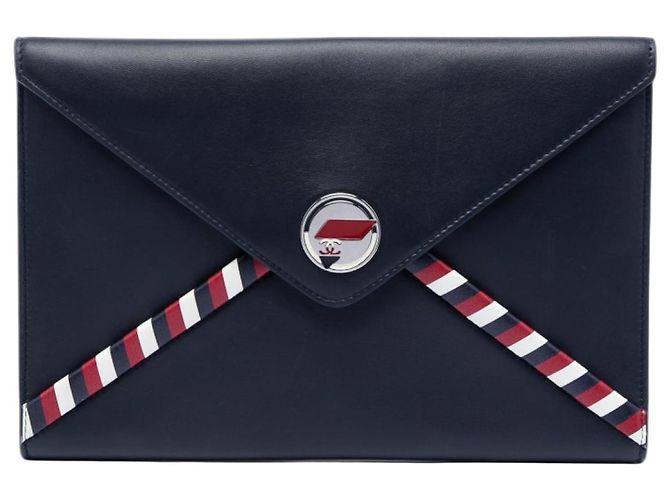 Clutch Envelope Airlines de Piel de Cordero Azul Chanel Azul marino