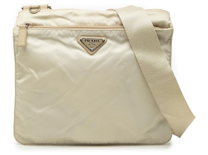 Prada Beiger Tessuto Umhängetasche mit Reißverschluss