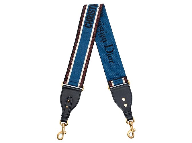 Alça de bolsa de lona bordada Dior azul